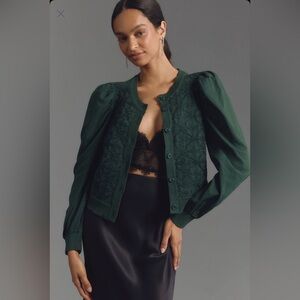 Anthropologie Mixed Media Cardigan Sweater, Green, Size 2X